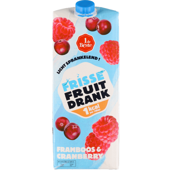 Foto van 1 de Beste Tintelend met framboos-cranberry 1 kcal op witte achtergrond