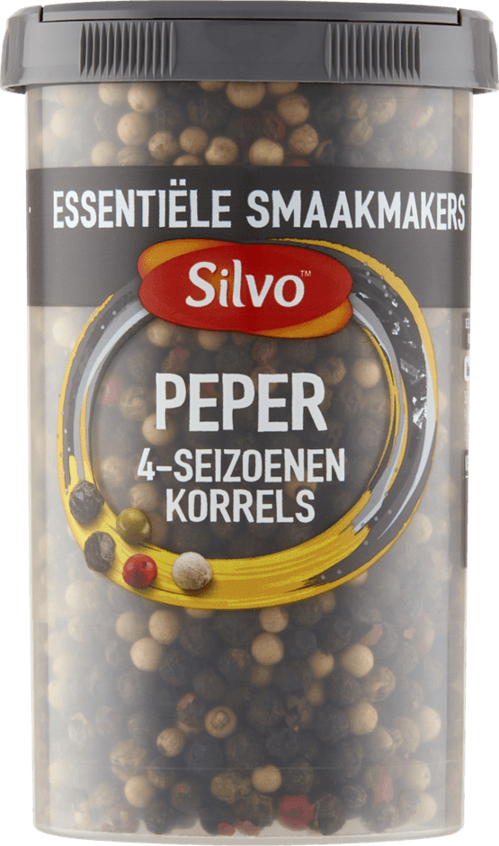 Foto van Silvo 4-seizoenen peper korrels op witte achtergrond