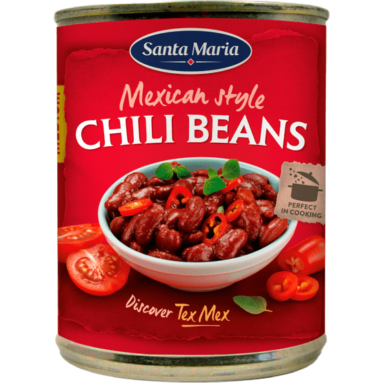 Foto van Santa Maria Chili bonen Mexican style op witte achtergrond