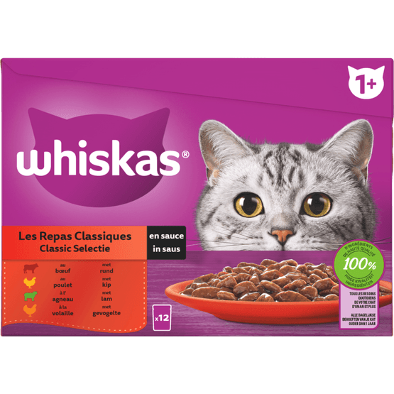 Foto van Whiskas Kattenvoer classic selectie saus 1+ jaar 12st op witte achtergrond