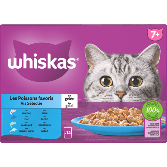 Foto van Whiskas Kattenvoer vis selectie gelei 7+ jaar 12st. op witte achtergrond