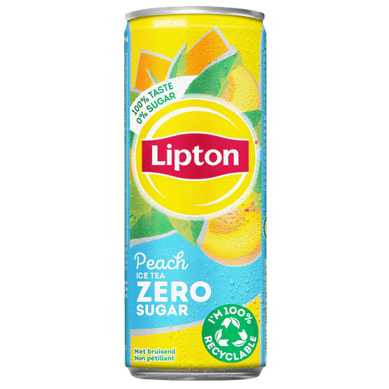 Foto van Lipton Ice tea peach zero sugar op witte achtergrond