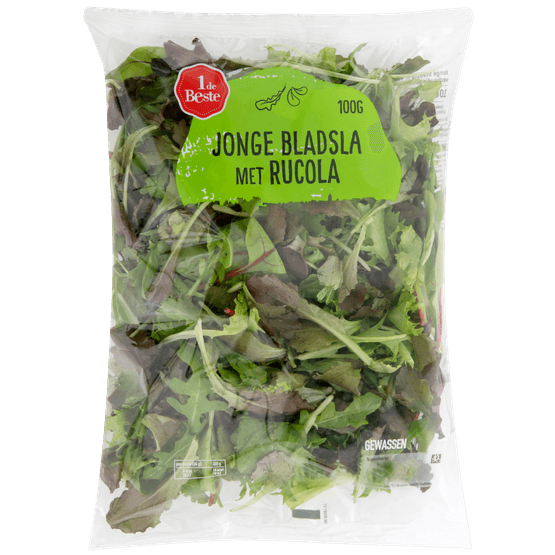 Foto van 1 de Beste Jonge bladsla met rucola op witte achtergrond