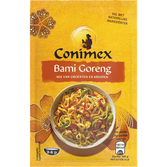 Foto van Conimex Mix bami goreng op witte achtergrond