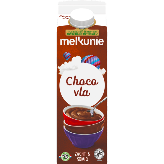 Foto van Melkunie Vla chocolade op witte achtergrond