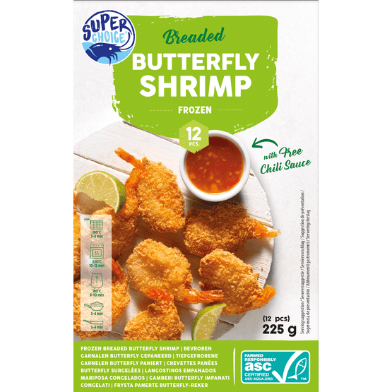 Foto van Super choice Butterfly shrimps op witte achtergrond