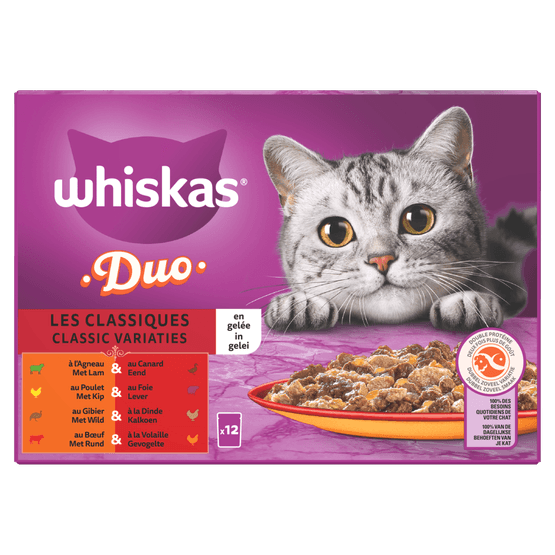 Foto van Whiskas Kattenvoer duo classic varia gelei 12st op witte achtergrond
