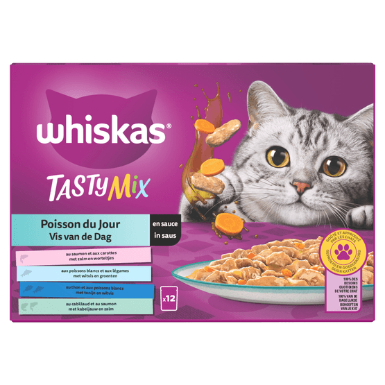 Foto van Whiskas Kattenvoer tasty mix vis saus 12st. op witte achtergrond