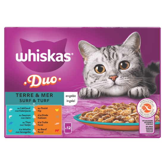 Foto van Whiskas Kattenvoer surf&turf gelei 1+ jaar 12st. op witte achtergrond