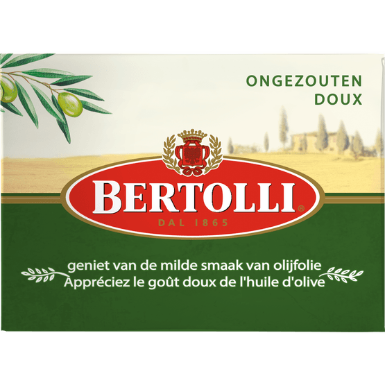 Foto van Bertolli Margarine ongezouten op witte achtergrond