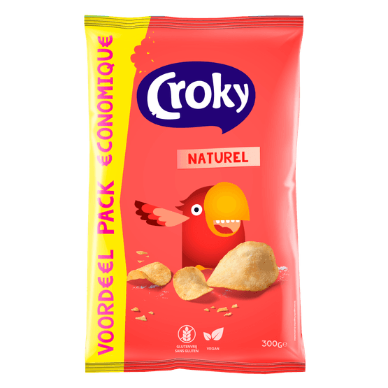 Foto van Croky Chips naturel op witte achtergrond