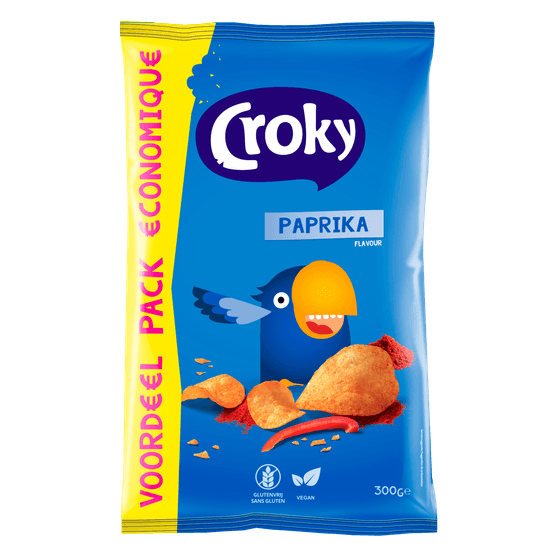 Foto van Croky Chips paprika op witte achtergrond