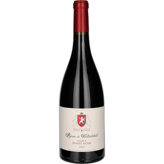 Foto van Baron de Vaillantcourt Pinot noir op witte achtergrond