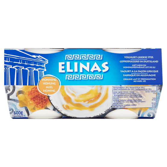 Foto van Elinas Yoghurt griekse stijl honing 4 st. op witte achtergrond