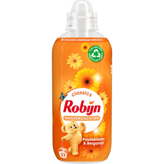 Foto van Robijn Wasverzachter passiebloem & bergamot 33 wasbeurten op witte achtergrond