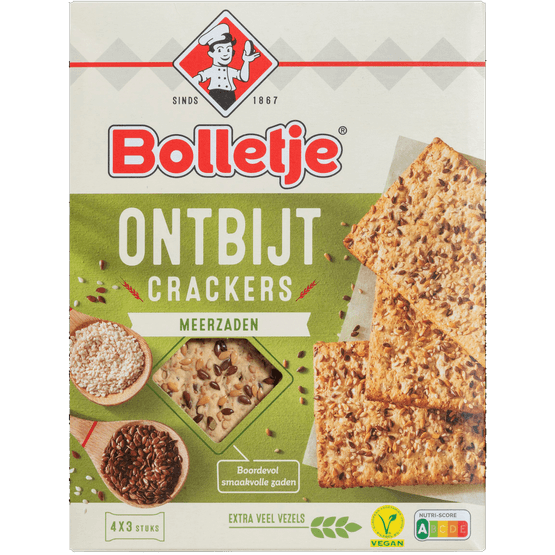 Foto van Bolletje Ontbijtcrackers meerzaden 4 x 3 stuks op witte achtergrond