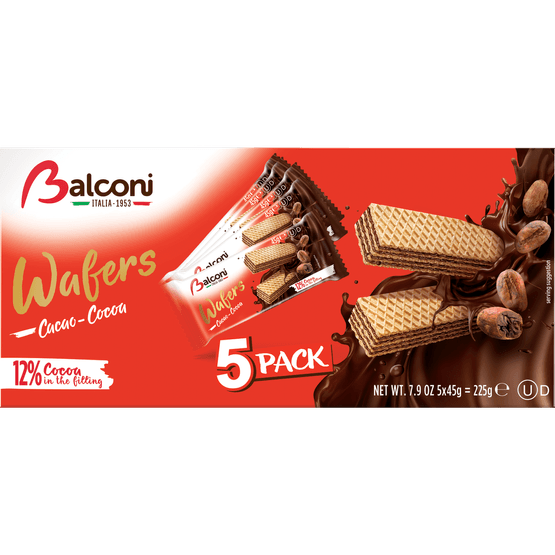 Foto van Balconi Wafers cacao 5x op witte achtergrond