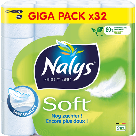 Foto van Nalys Toiletpapier 32 rollen soft 2 laags op witte achtergrond
