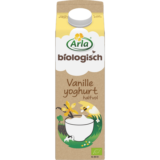 Foto van Arla Biologisch halfvolle yoghurt vanille op witte achtergrond