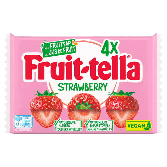 Foto van Fruittella Strawberry 4 stuks op witte achtergrond