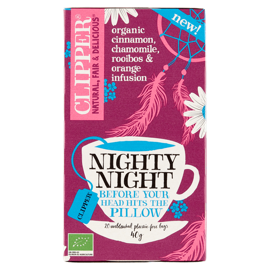 Foto van Clipper Kruidenthee nighty night op witte achtergrond