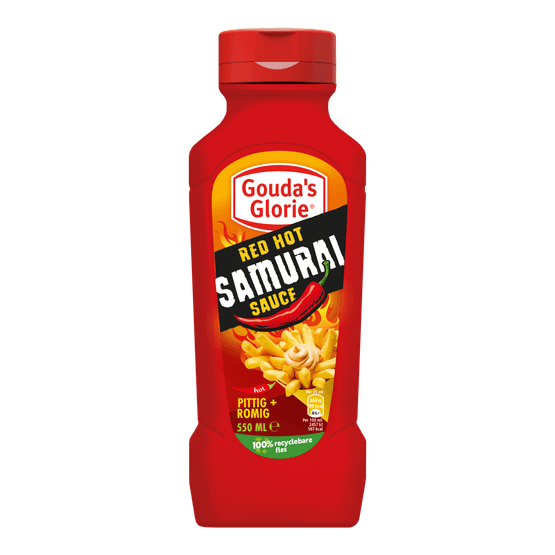 Foto van Gouda's Glorie red hot samurai saus op witte achtergrond