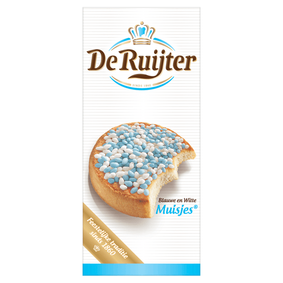 Foto van De Ruijter Blauwe & witte muisjes op witte achtergrond