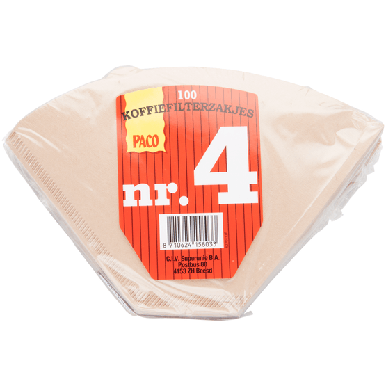 Foto van Paco Koffiefilterzakjes nr. 4 op witte achtergrond