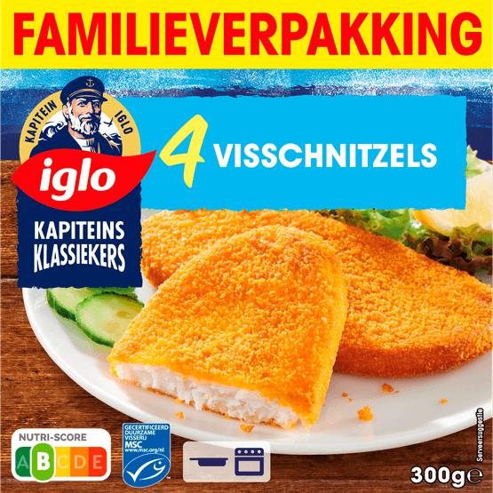 Foto van Iglo Kapiteins Klassiekers Visschnitzels 4 stuks op witte achtergrond
