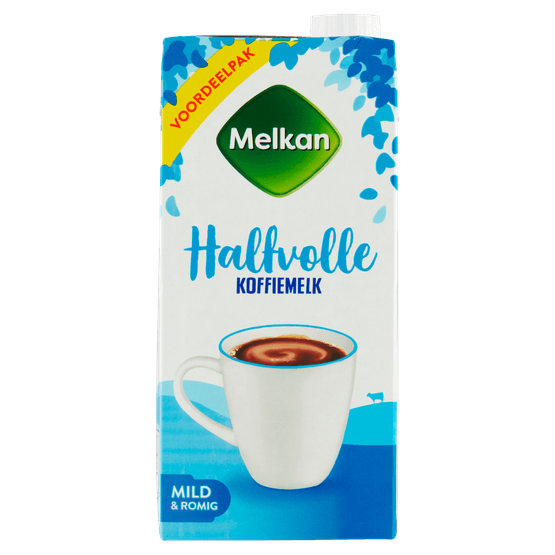 Foto van Melkan Koffiemelk halfvol op witte achtergrond