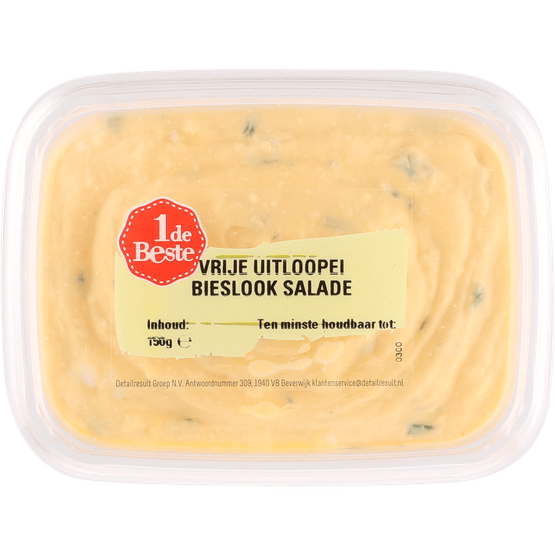 Foto van 1 de Beste Vrije uitloopei bieslook salade op witte achtergrond