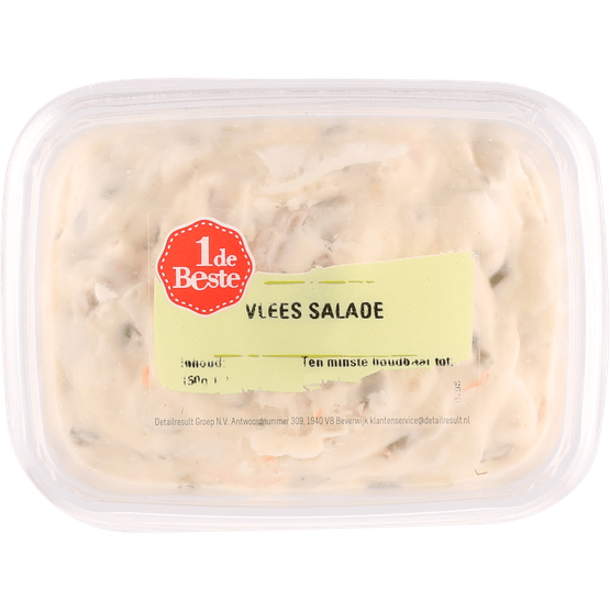 Foto van 1 de Beste Ambachtelijke vleessalade op witte achtergrond