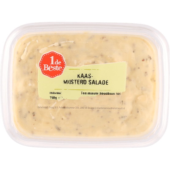 Foto van 1 de Beste Kaas-mosterd salade op witte achtergrond