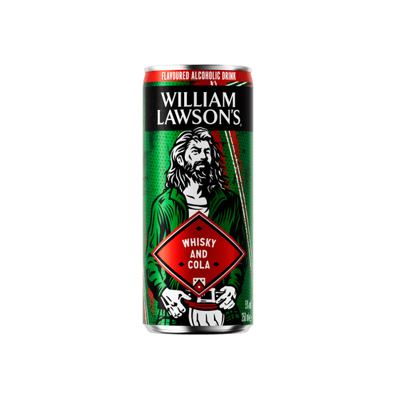 Foto van William Lawsons Scotch whisky & cola op witte achtergrond