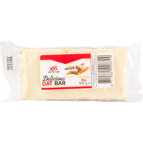Foto van XXL NUTRITION Delicious oat bar wit choco kers op witte achtergrond