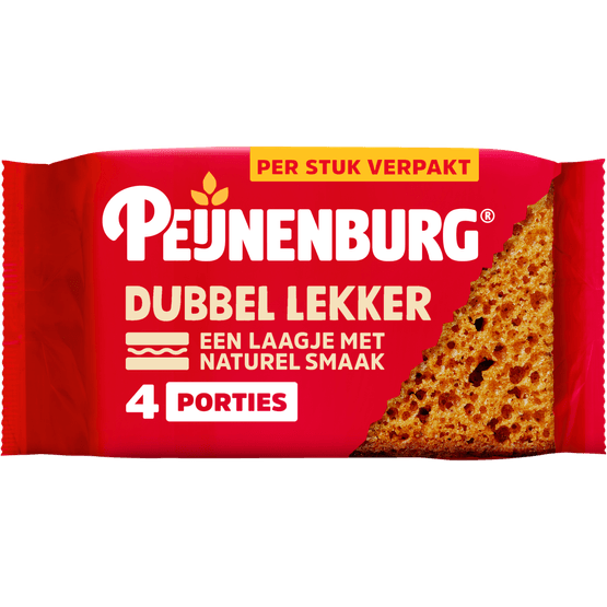 Foto van Peijnenburg Ontbijtkoek dubbel lekker naturel 4 stuks op witte achtergrond