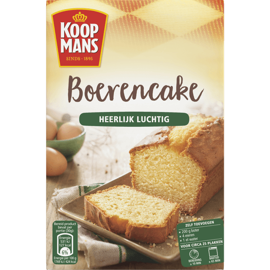 Foto van Koopmans Boerencake mix op witte achtergrond
