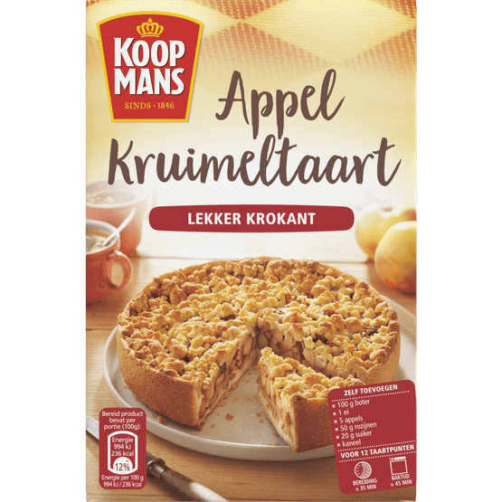 Foto van Koopmans Appel kruimeltaart mix op witte achtergrond
