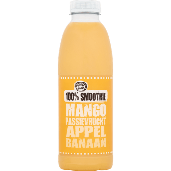 Foto van Fruity Smoothie 100% smoothie mango op witte achtergrond
