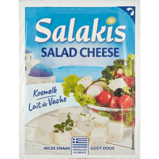 Foto van Salakis Griekse saladekaas op witte achtergrond