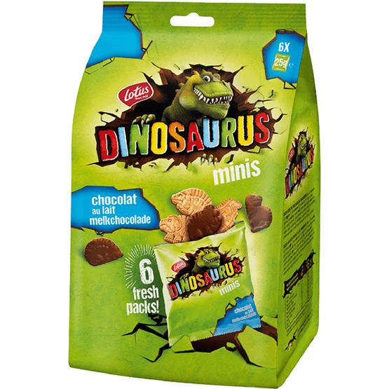 Foto van Lotus Dinosaurus mini chocolade op witte achtergrond