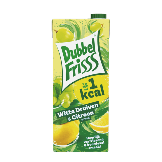Foto van Dubbelfrisss Witte druiven citroen 1kcl op witte achtergrond