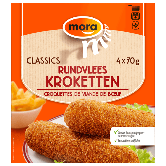 Foto van Mora Rundvlees kroketten 4 stuks op witte achtergrond