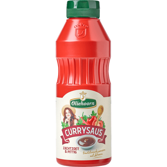 Foto van Oliehoorn Currysaus op witte achtergrond