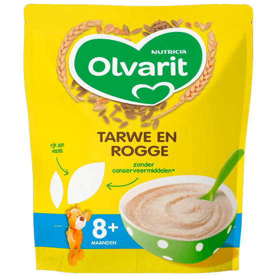 Foto van Olvarit 8+ Maanden Babypap Tarwe Rogge op witte achtergrond