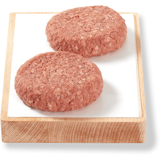 Foto van Runderhamburger 2 st. op witte achtergrond