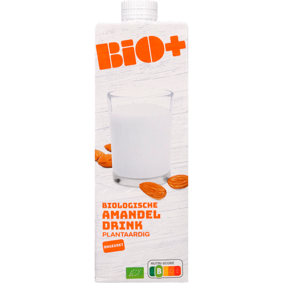 Foto van Bio+ Biologische amandeldrink ongezoet plantaardig op witte achtergrond