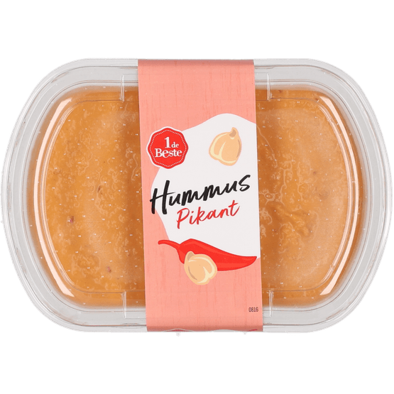 Foto van 1 de Beste Hummus pikant op witte achtergrond
