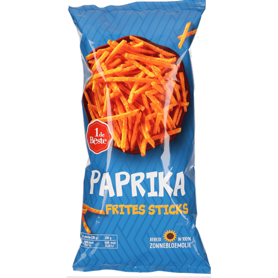 Foto van 1 de Beste Frites sticks paprika op witte achtergrond