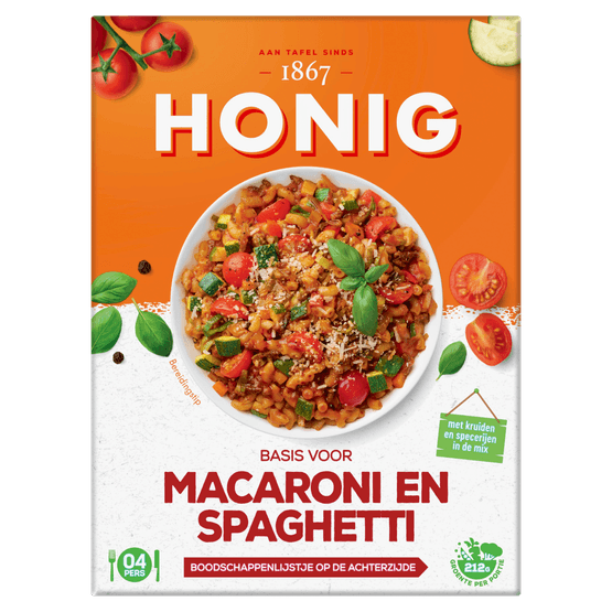 Foto van Honig Kruidenmix macaroni & spaghetti op witte achtergrond